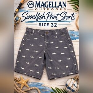 Magellan Outdoors Swordfish Print Shorts Size 32 Coastal Beach